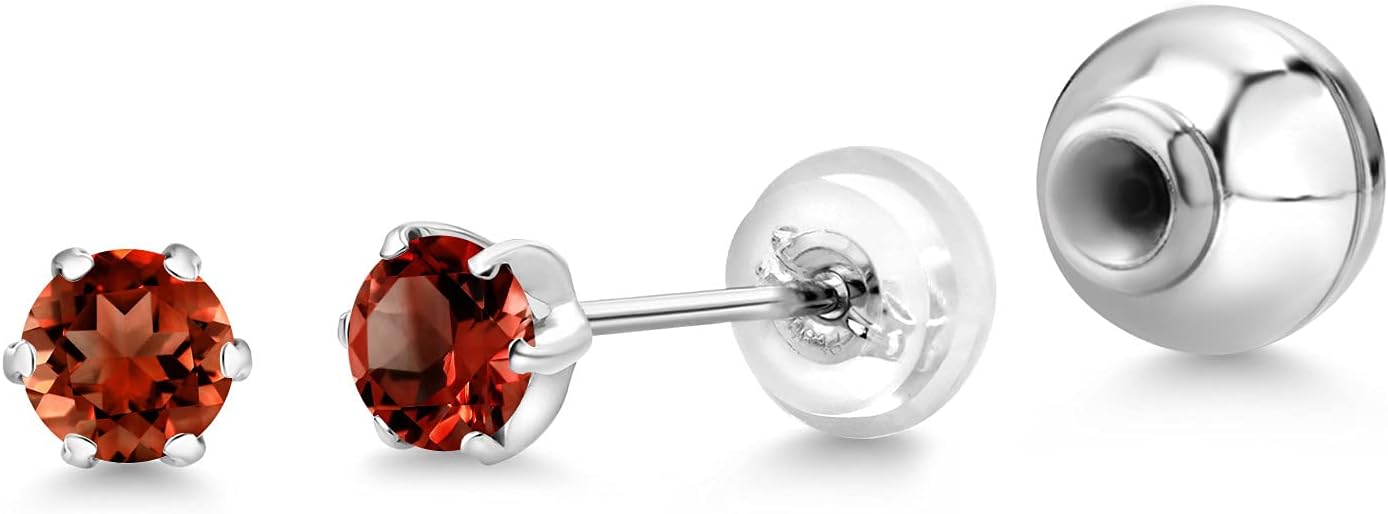 Gem Stone King Pure PT900 Platinum 900 Six Prong 4MM Round Gemstone Birthstone Stud Earrings For Women Men