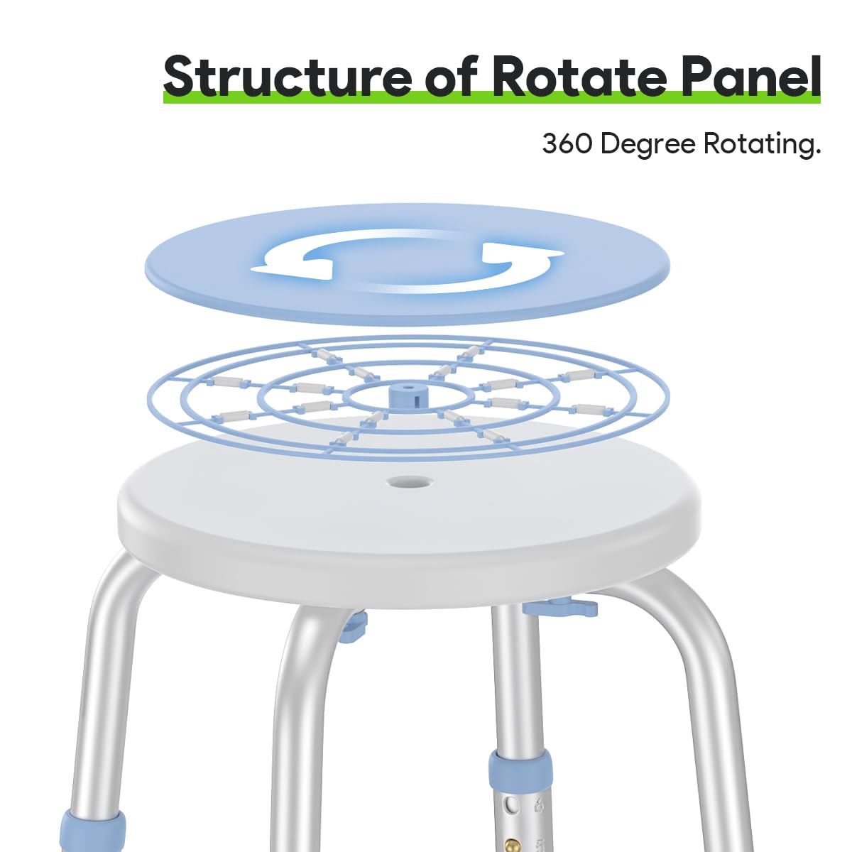Delog Asiento de ducha giratorio de 360 grados, asiento ajustable para bañera y bañera pequeña, capacidad de 300 libras con puntas de goma antideslizantes