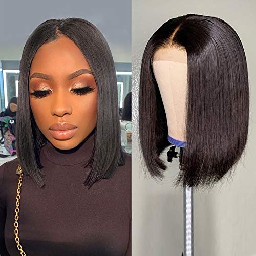 AYIYI Lace Front Wigs Human Hair Wigs For Black Women Straight Short Bob Wigs 4x4 Lace Front Wigs Human Hair Pre Plucked Hairline 150% Density 10inch