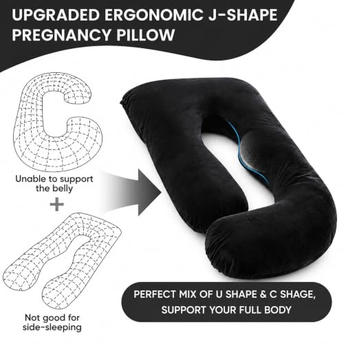 Image of Jcickt Pregnancy Pillow for Sleeping,59 inch Maternity Pillow with Removable Washable Cover,J-Shaped Velvet Full Body Pregnant Pillow -Support for Backs,Legs, Belly, HIPS, Improve Sleep-Black