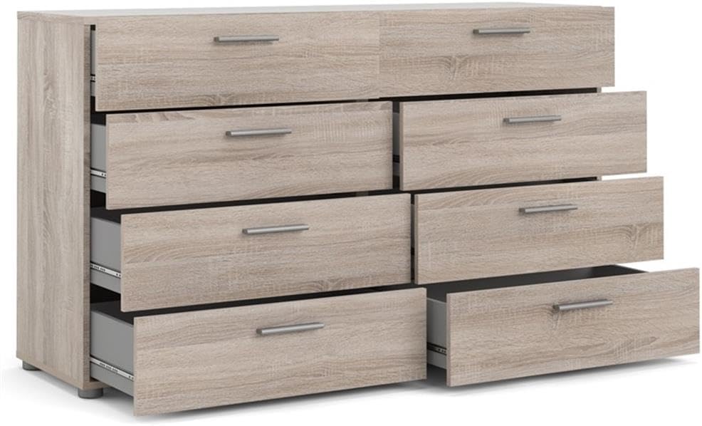 Pemberly Row Contemporary 8 Drawer Double Dresser, Engineered Wood, Truffle Finish, 55.12 in W x 15.75 in D x 32.17 in H, Scandinavian Design, Metal Glides, Storage for Bedroom or Small Spaces