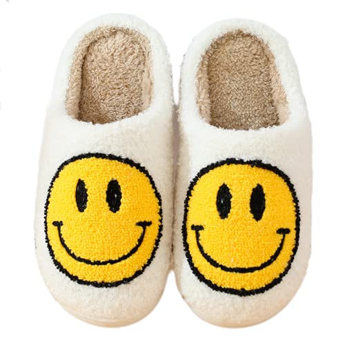 NIHYCAI Smiley face Slippers Unisex Non-Slip Cartoon Plush Slippers Indoor and Outdoor Memory Foam Put on Warm Retro Soft-Soled Cotton Home Shoes (White,8.5) NIHYCAI Smiley face Slippers Unisex Non-Slip Cartoon Plush Slippers Indoor and Outdoor Memory Foam Put on Warm Retro Soft-Soled Cotton Home Shoes (White,8.5)