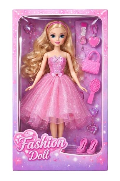 Fashion Princess Doll with Pink Glitter Dress | Long Wavy Hair Doll Figure with Accessories | Imaginative Role Play Doll for Children-image-28