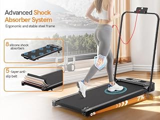Dskeuzeew Walking Pad treadmill 7% Incline Foldable with Handle Bar, 8KM/H Folding Running Machine Portable Under Desk for Home Office, Compact Mini for Small Spaces, Safety Lock, Remote Control