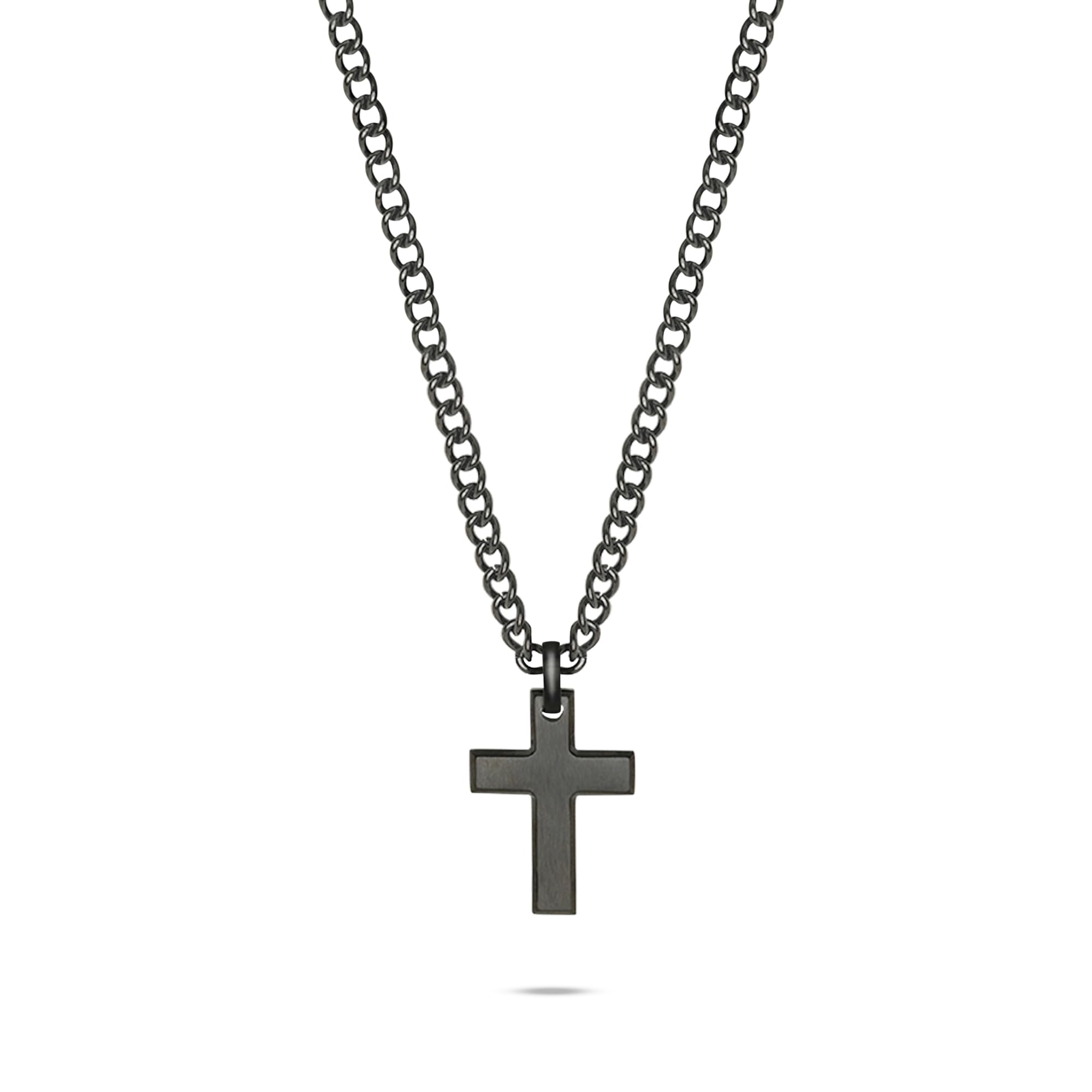 s.Oliver Men's Necklace Polished Stainless Steel with Cross Pendant – IP Black – Curb Chain Adjustable up to 55 cm – Waterproof and Skin-Friendly