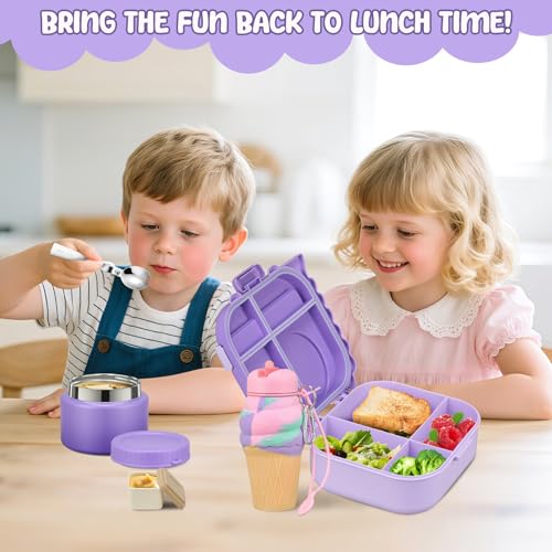 Image of Lunch Box Kids, Leak Proof 5 Compartment Bento Box for Kids, 13oz Thermo for Hot Food Kids Lunch Box,Hot Lunch Box for School Travel