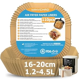 Backpapier für Heißluftfritteuse 1, L-4, L 110 Stück Airfryer Backpapier 16-20cm Für Philips Russell Tefal COSORI Midea Heißluftfritteuse