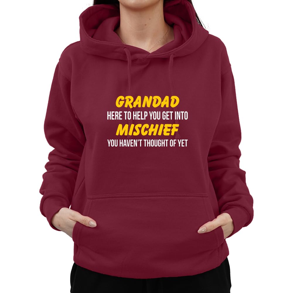Graphic Impact Men's Wine Funny Grandad Here To Help You Get Into Mischief Sarcastic Grandfather Witty Humor Hood Gift For Him Adults Hoodie(L, )