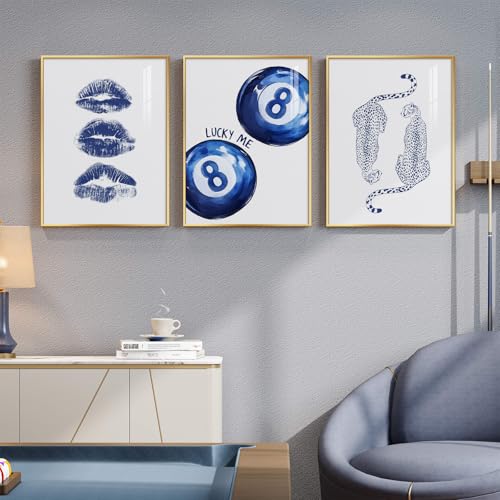 Framed Blue Aesthetic Wall Art for Room Decor, 3 Piece