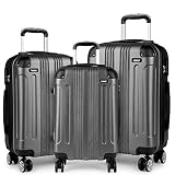 Kono Luggage Sets of 3 Piece Lightweight 4 Wheels Hard Shell ABS Travel Trolley...