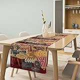 HoaMoya Cinema Movie Theater Night Table Runner Vintage Camera Popcorn Linen Table Runners Dining Dresser Scarfs Table Decoration for Holiday Kitchen House Party 13x72 Inch