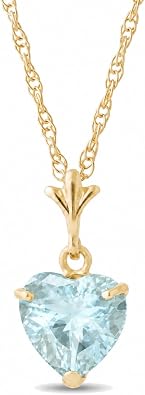 Galaxy Gold 14K Solid Gold 1.15 Carat Natural Aquamarine Heart-Shaped Pendant Necklace for Women - Yellow Gold Fine Jewelry