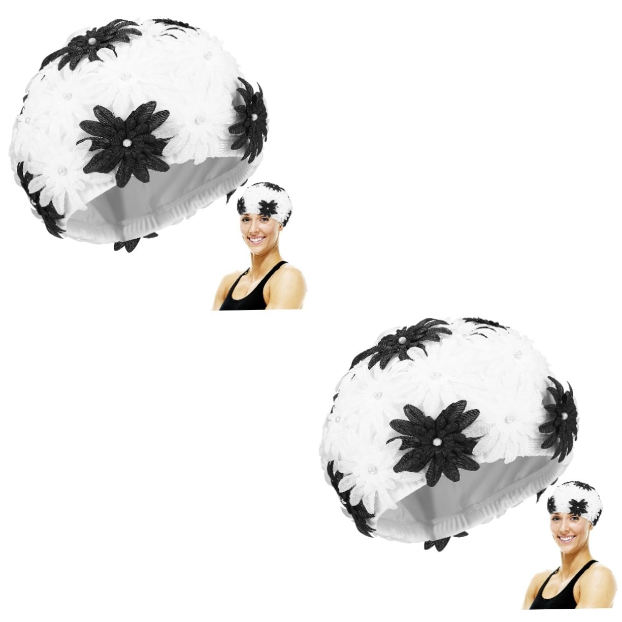 NOLITOY Gorro de Natación para Mujeres con Diseño Floral de Perlas Gorro de Natación Transpirable para Actividades Acuáticas y el
