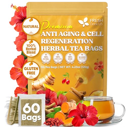 Image of FreshDrinkUS, Premium Harmony Herbal Tea | 60 Tea bags | 100% Natural Turmeric, Hibiscus, Ashwagandha, Goji Berry, Reishi, Cinnamon & Orange Peel - Naturally Aromatic Caffeine-Free Tea