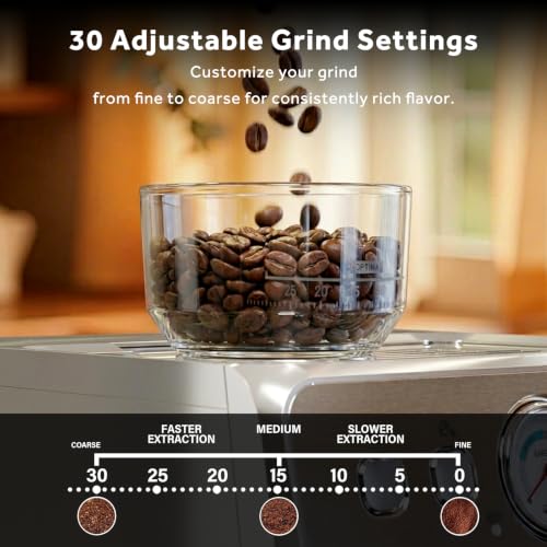 Image of Espresso Machine with Grinder, 20 Bar Espresso Maker with Milk Frother, PID Temperature Control, 30 Grind Settings, Removable Water Tank, Stainless Steel Coffee Machine for Cappuccino, Latte