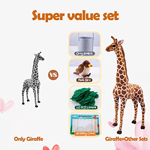 Brinjoy Giant Giraffe Stuffed Animal Set, 47 Inch Large Plush Giraffe Toy With Bird&Basket&Leaves&Card, Big Lifelike Standing Giraffe For Girls Boys #TOP1