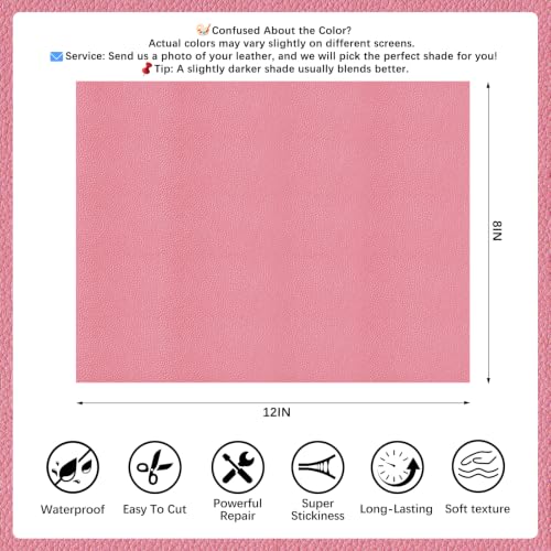 2 Pcs Pink Leather Repair Tape, 8x12 Inch Leather Repair Patch Self-Adhesive, Waterproof Faux Leather Patch, Vinyl Repai - Additional View