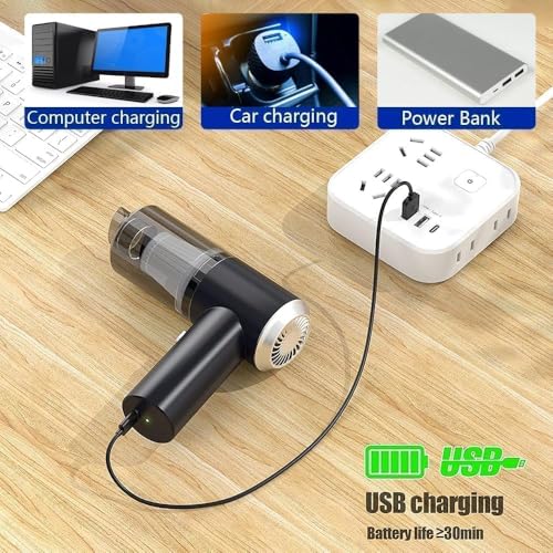 Image of 3-in-1 Portable Car Vacuum Cleaner with Blower, USB Rechargeable, Black, Wireless Handheld Mini Design, Strong Suction, Washable HEPA Filter for Car, Home, Travel