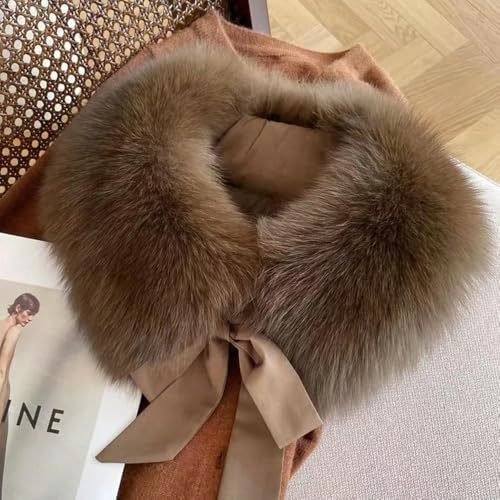 QIUMING Col en Fourrure de Renard véritable pour Femme, Chaud, à la Mode, Moelleux, Accessoires pour vêtements, écharpe en Fourrure avec Rubans