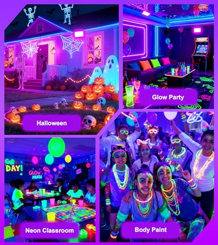 Image of TigQiang 100W 2 Pack LED Black Light IP66 Waterproof, Outdoor Blacklight Flood Light with Plug Switch Cord, for Halloween, Neon Glow in The Dark Party, Body Paint, Fluorescent Poster, Classroom