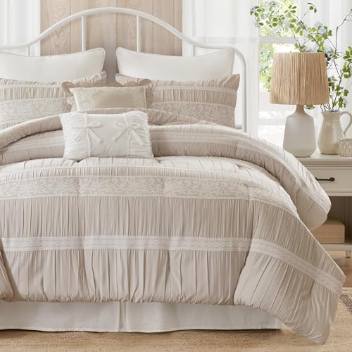 Madison Park 5-Piece Farmhouse Comforter Set with Ruching & Lace ...