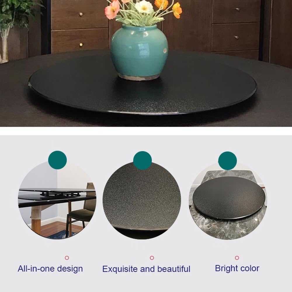 Plateau Tournant Rond en Verre Trempé De 40 Pouces, Plateau De Service Rotatif avec Base, Plateau De Table en Verre Noir Lisse (90 Cm/36 Pouces)