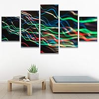 SIGNWIN 5 Panel Canvas Wall Art Abstract Closeup Colorful Digital Art Lights for Home Decorations Ready to Hang - 60