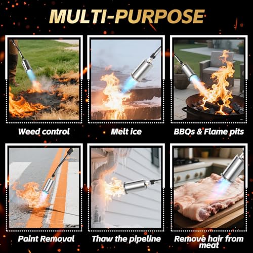 Image of Propane Torch Weed Burner, 37 inch High Output Weed Torch Flamethrower | 45000BTU Blow Torch, Detachable Long Arm Heavy Duty For Garden, Ice, Snow, Stumps, Roofing, Camping, Tank Not Included