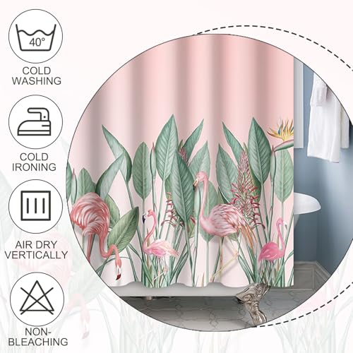 Baocicco Pink Flamingo Tropical Leaves Shower Curtain Green Plants Modern Watercolor Shower Curtains for Bathroom Home Bathtubs Waterproof Fabric Shower Curtain with Hooks 36x72 Inches by Baocicco - Used condition - Image 3