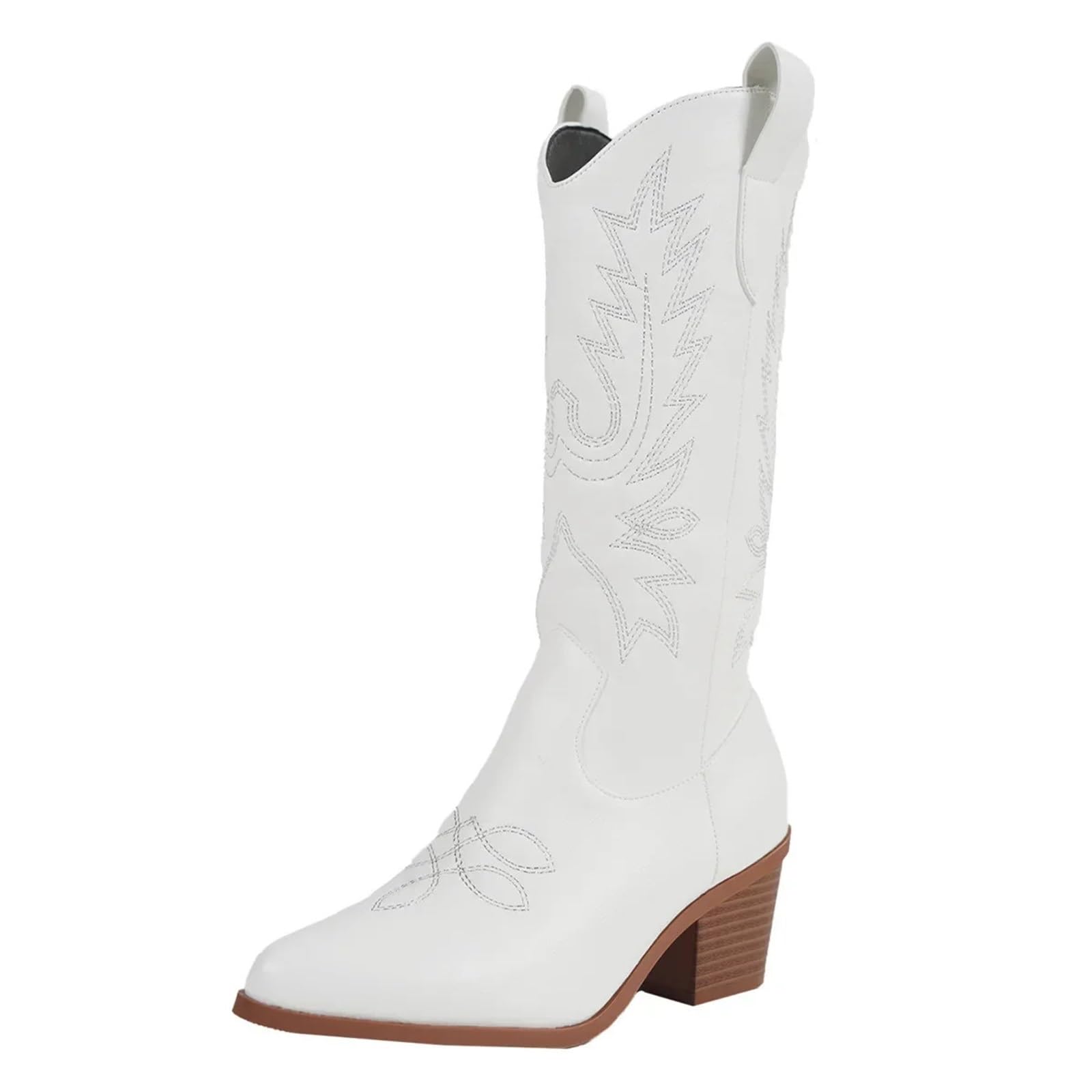 Stivali a metà Polpaccio for Donna, Stivali da Cowgirl Western Ricamati alla Moda, Stile Vintage, Stivali con Tacchi Alti Bianchi per Festa a Tema Concerto Country(White,37)
