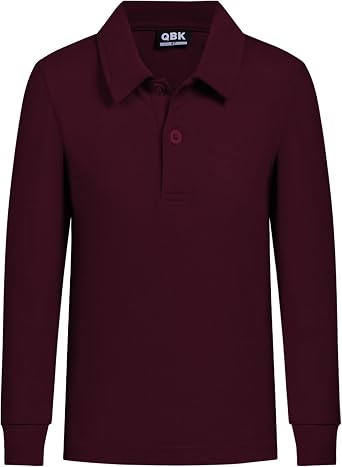QBK Toddler to Youth Boys' School Uniform Pique Polo Shirts Kids Long Sleeve Collared Golf Shirt