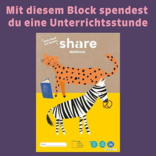 share Malblock A4 für Kinder – Malblock spendet eine Unterrichtsstunde für ein Schulkind – Blauer Engel zertifizierter Zeichenblock A4 aus 100% recyceltem Papier (80g/m²) – weiß/blanko – Bild 3