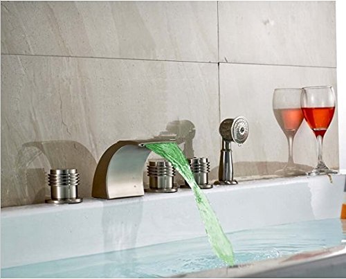 Robinet mitigeur cascade LED baignoire salle de bain changement couleur nickel mitigeur Gowe