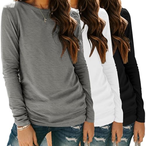 Zeagoo 3 Pack Long Sleeve Shirts for Women Casual Soft Crewneck Basic Tee Tops Fall Outfit Clothes
