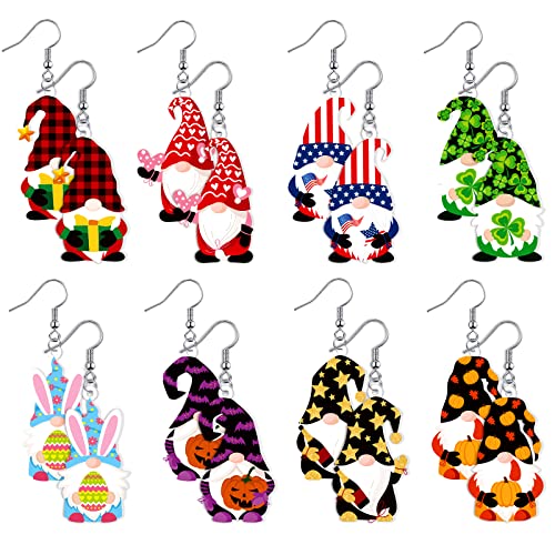Lincia 8 Pairs Gnome Earrings for Women Gnome Jewelry Gift Christmas Women's Drop and Dangle Earrings for Easter Mother's Day New Year(Cute Style)