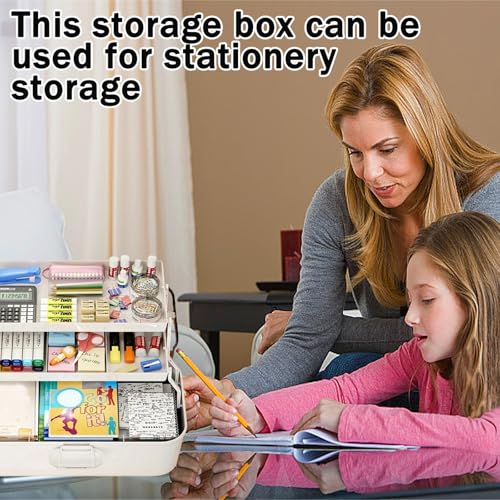 Image of ZLY First Aid Box, 3-Tier First Aid Box Empty, 11.2 Inch Accessory Storage Organizer with Handle, Craft Boxes for Storing Accessory First Aid Supplies, Crafts, Sewing Tools, Art Supplies Large