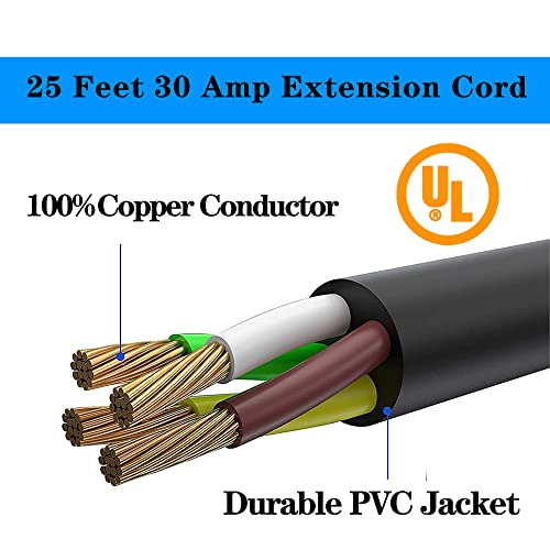 S7 25Ft 30Amp Nema 10-30P/10-30R 3 Prong Dryer Extension Cord With Heavy Duty Thick Anti-Weather Outdoor Extension Cord（Extension Cord 25 Ft） #TOP1