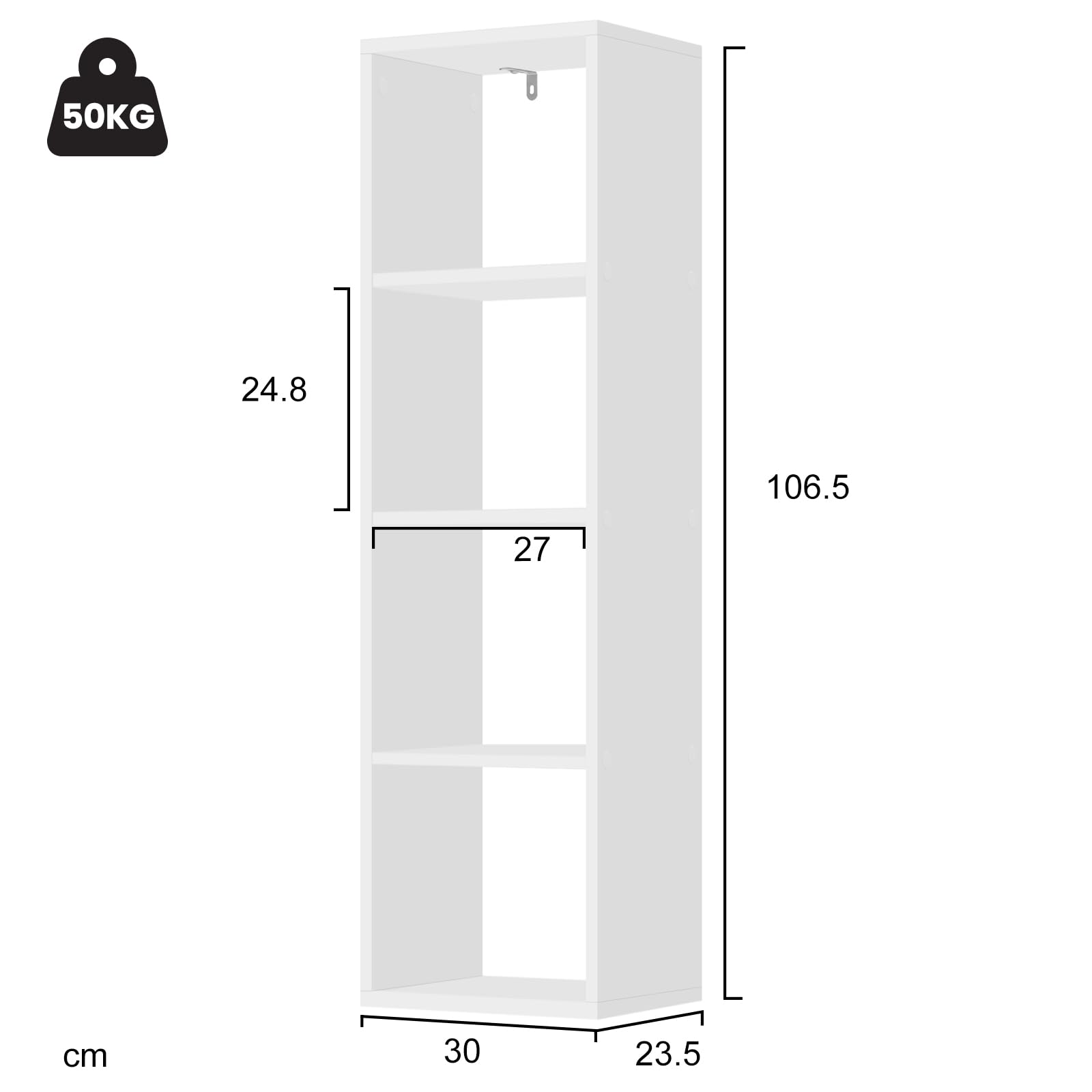 WOLTU Libreria con 4 Livelli, Scaffale a Cubo in Piedi, Scaffale Aperto, per Soggiorno, Studio, Camera da Letto, Ufficio, 30x106,5x23,5 cm, Bianco, SK051ws
