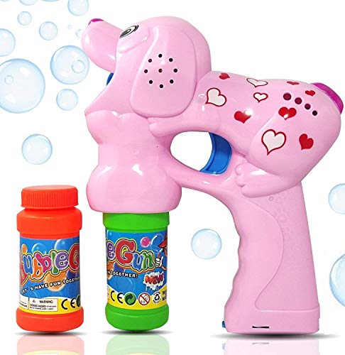 Haktoys Pink Puppy Bubble Shooter Gun | Ready to Play Light Up Blower