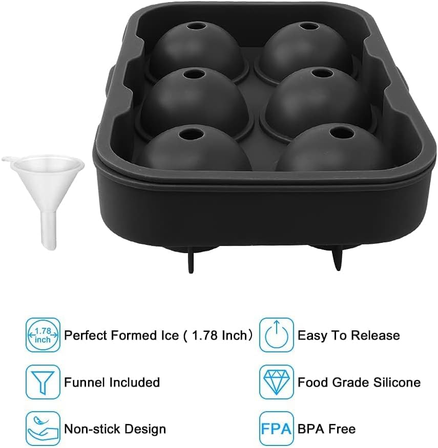 Image of CIPLA PLAST Large Ice Cube Molds, Big Round Water Ice Cube Trays for Freezer, Easy to Fill & Release (Round Ball 6 Cube)