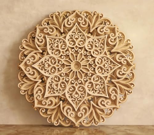 Image of American Elm Wooden Multilayer Mandala Flower 3D Layered Wall Art Decor - MDF Mandala Cutout - Decorative Wooden Mandala Art for Home and Office (10x10 Inch)