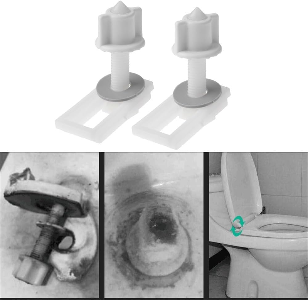 2-Pack White Plastic Toilet Seat Screws & Nuts With Washers - Hinge Bolts Replacement Kit