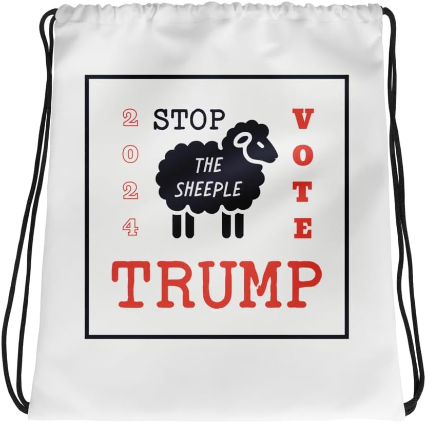 Generic Stop the Sheeple Vote Trump 2024 Drawstring Bag Sack Backpack, 15″×17″, White