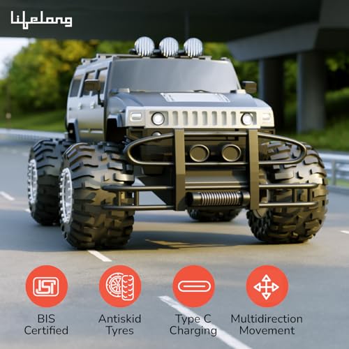 Image of Lifelong Beast Off Roader Remote Control Car Toy for Kids, 2.4GHz High-Speed Monster Truck SUV, LED Headlights, Type-C Rechargeable, Anti-Skid Tyres, 120Ft Range (LLCORC01) (Black)