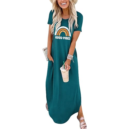 ANRABESS Women's Casual Loose Short Sleeve Long Dress Split Maxi Summer Beach Dress with Pockets
