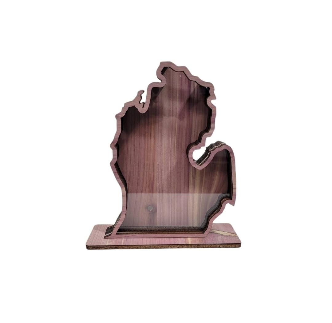 Generic Michigan *Cedar Shadow Box (Made in USA) for Your agates, Beach Glass, Petoskey Stones, etc., Mitten2