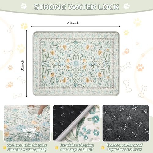 Image of Lahome Washable Reusable Pee Pads for Dogs - Beige Botanical Floral 2 Pack Puppy Pads, Super Absorbent & Waterproof Training Mats for Crate & Floor - Leakproof with Non-Slip Backing (36 inchx48 inch)