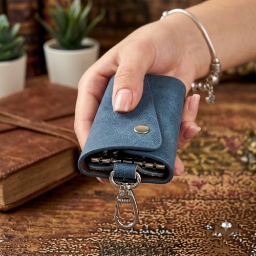 Image of Leather Key Pouch Keychain for Men & Women - Key Holder Wallet with Key Ring | Compact Key Organizer Case for Car Keys, House Keys & Coins | Small Leather Key Wallet Pouch