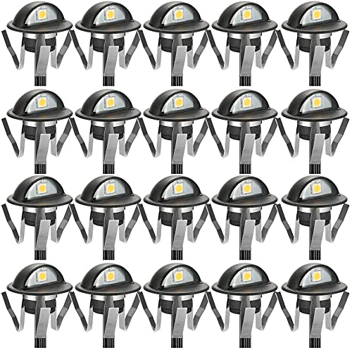FVTLED Pack of 20 Low Voltage LED Deck Lights kit Dia. 1.38" Outdoor Garden Yard Decoration Lamp Recessed Landscape Pathway Step Stair Cold White LED Lighting, Black