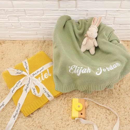 HDLOVE Manta De Punto Personalizada para Bebés, Mantas Transpirables para Bebés con Motivos Bordados Y Nombre, 30 X 40 Pulgadas, para La Guardería, El Cochecito O La Mochila Portabebés